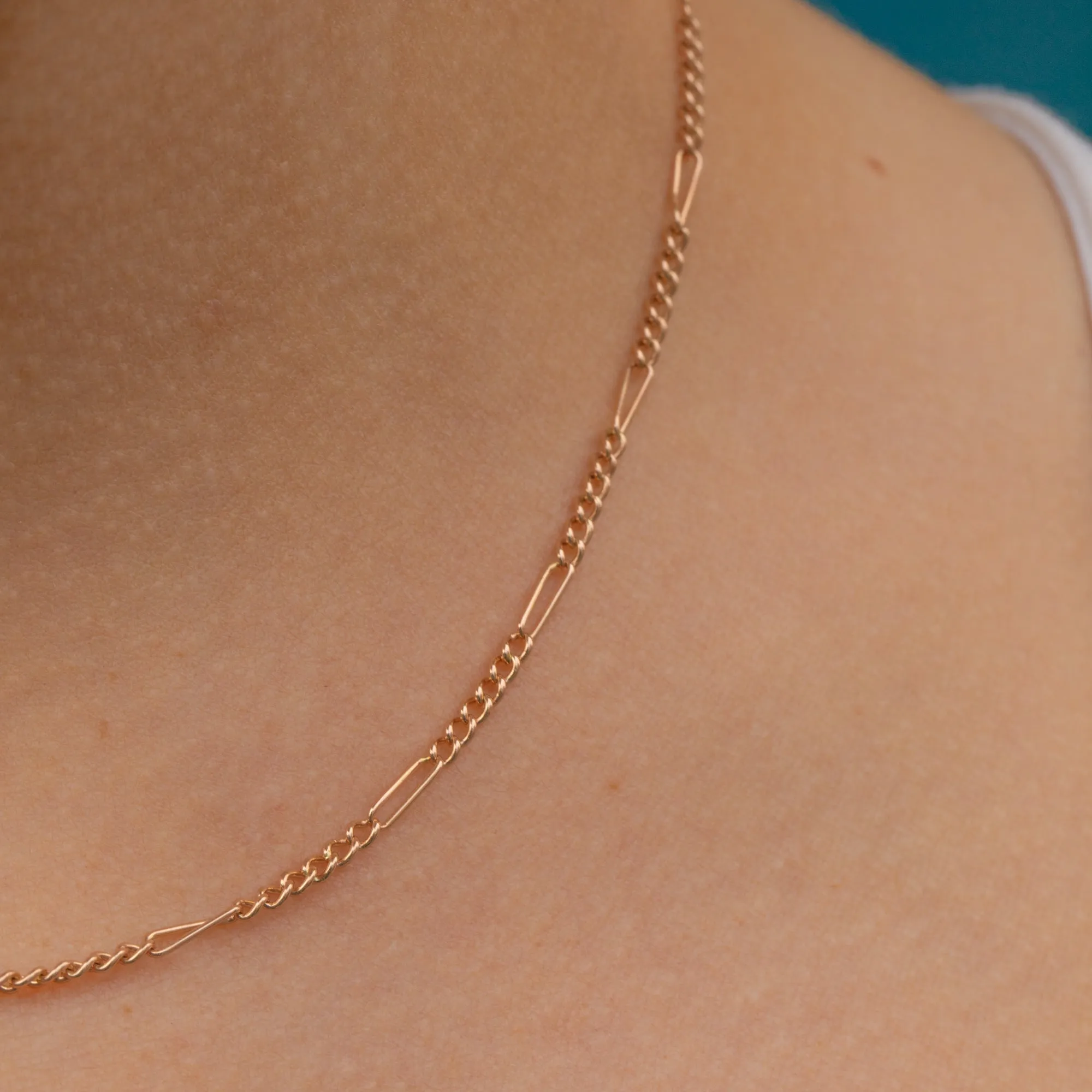 16" Antique 9ct Gold Figaro Chain, Bolt-Ring