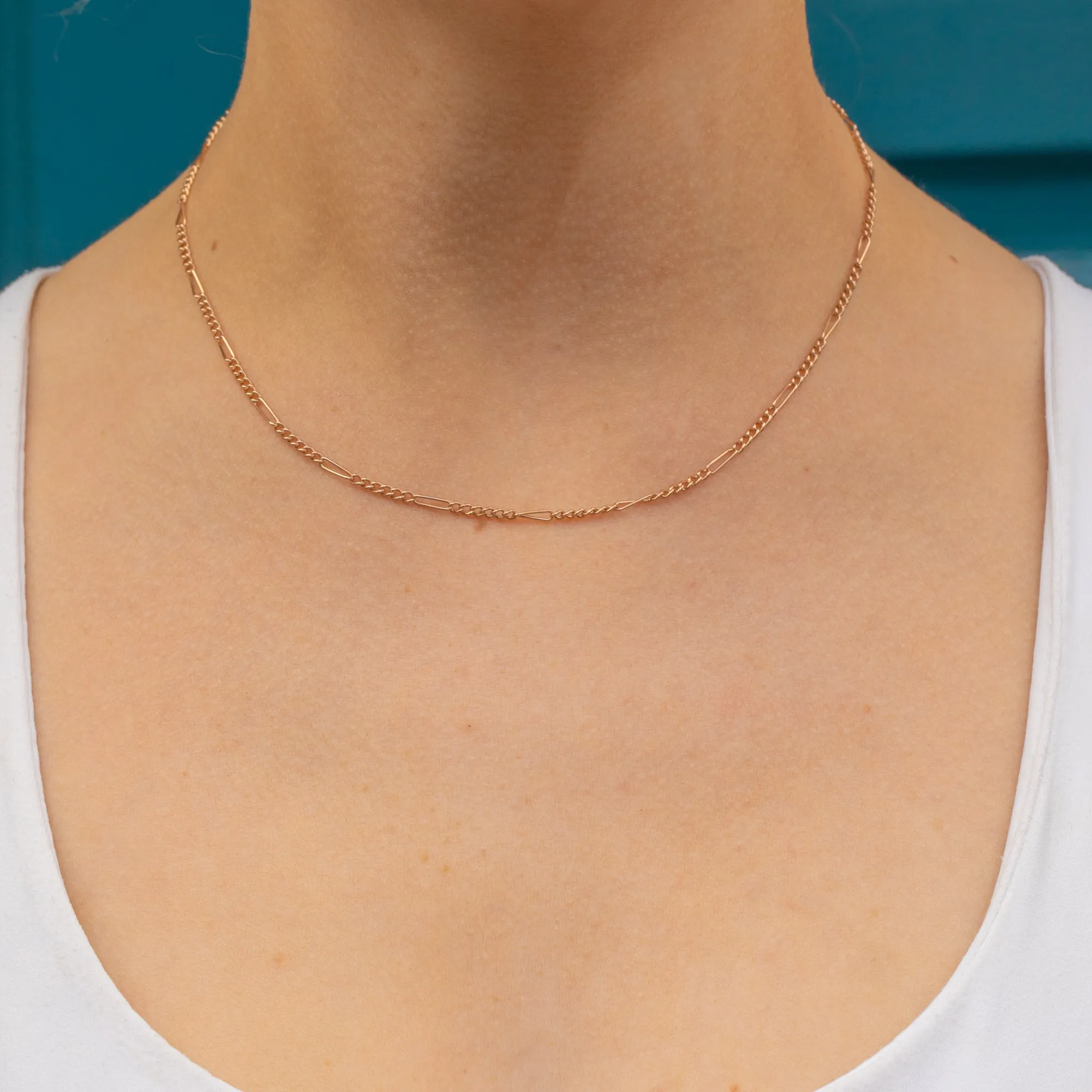 16" Antique 9ct Gold Figaro Chain, Bolt-Ring