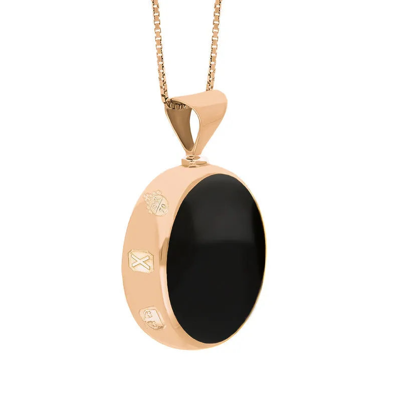 18ct Rose Gold Blue John Whitby Jet Queens Jubilee Hallmark Double Sided Round Necklace