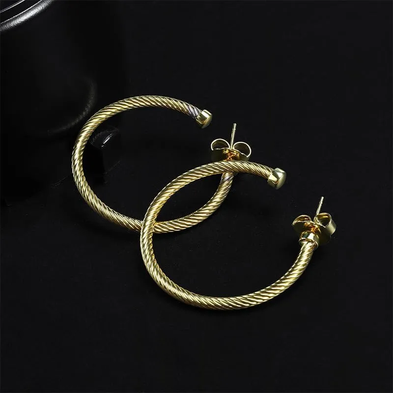 18K Gold-plated Half Hoop Earrings Designer Inspired Twisted Cable Wire Hoop Earrings Look Alike Jewelry for Women