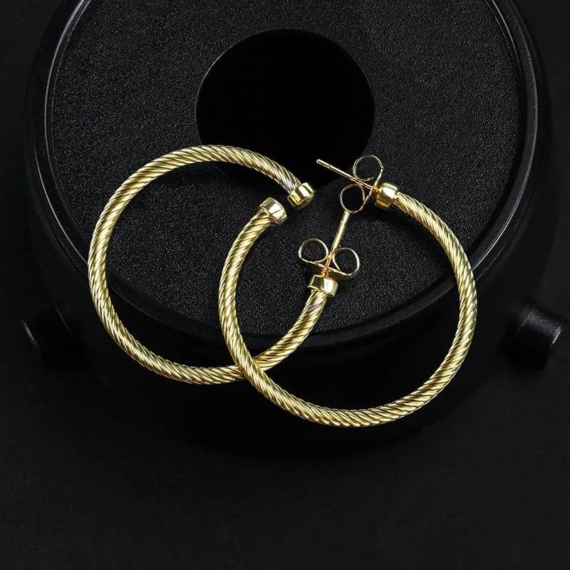 18K Gold-plated Half Hoop Earrings Designer Inspired Twisted Cable Wire Hoop Earrings Look Alike Jewelry for Women
