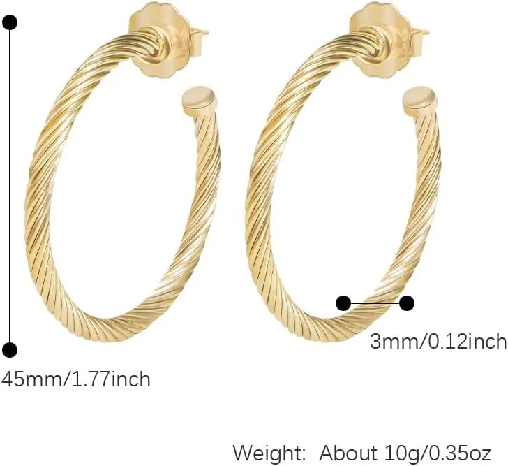 18K Gold-plated Half Hoop Earrings Designer Inspired Twisted Cable Wire Hoop Earrings Look Alike Jewelry for Women