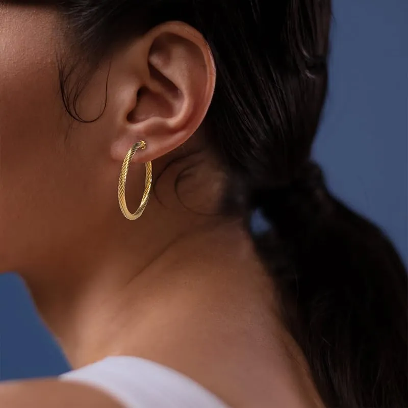 18K Gold-plated Half Hoop Earrings Designer Inspired Twisted Cable Wire Hoop Earrings Look Alike Jewelry for Women