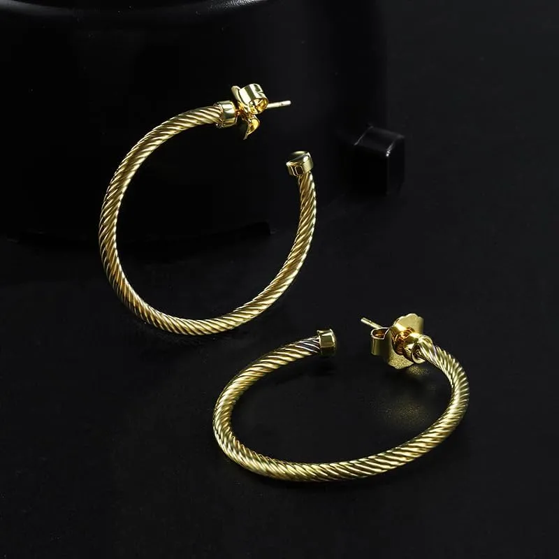 18K Gold-plated Half Hoop Earrings Designer Inspired Twisted Cable Wire Hoop Earrings Look Alike Jewelry for Women