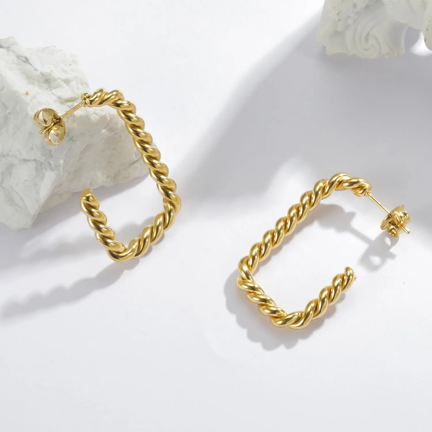 18K Gold Plated Hoop/Stud Earrings Set, 3 Pack Surgical Stainless Steel Huggie/Stud Earrings Jewelry
