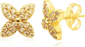 18K Gold Plated Platinum Plated Four Petal Flower Stud Earrings, Flower Shape Four Leaf Clover Design with Cubic Zirconia Hypoallergenic Push Back Studs Elegant Jewelry Gift for Women Lover and Family