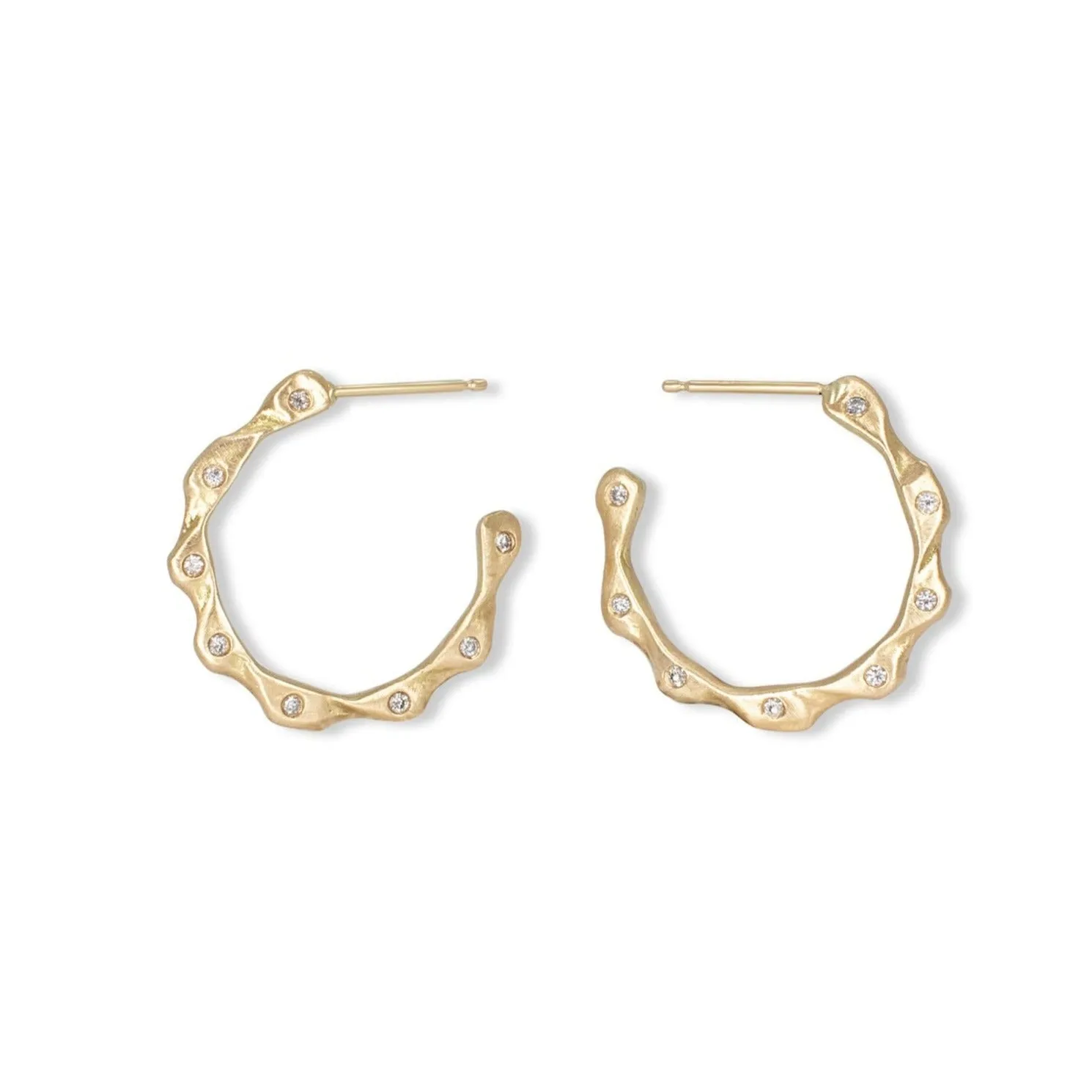 18K Wave Diamond Hoop Earrings Small