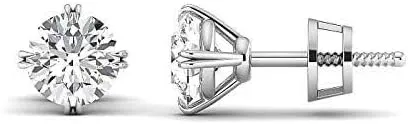 1.90 Ctw Round Cut CZ White Diamond Screw Back Stud Earrings with 925 Sterling Silver 14k White Gold Finish