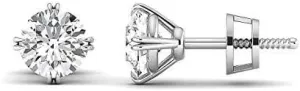 1.90 Ctw Round Cut CZ White Diamond Screw Back Stud Earrings with 925 Sterling Silver 14k White Gold Finish