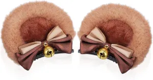 1Pair Adorable Bear Ears Hair Clips for Cute Bow Decorated Hair Accessories for Cosplay Parties Halloween and Special Occasions for Teens