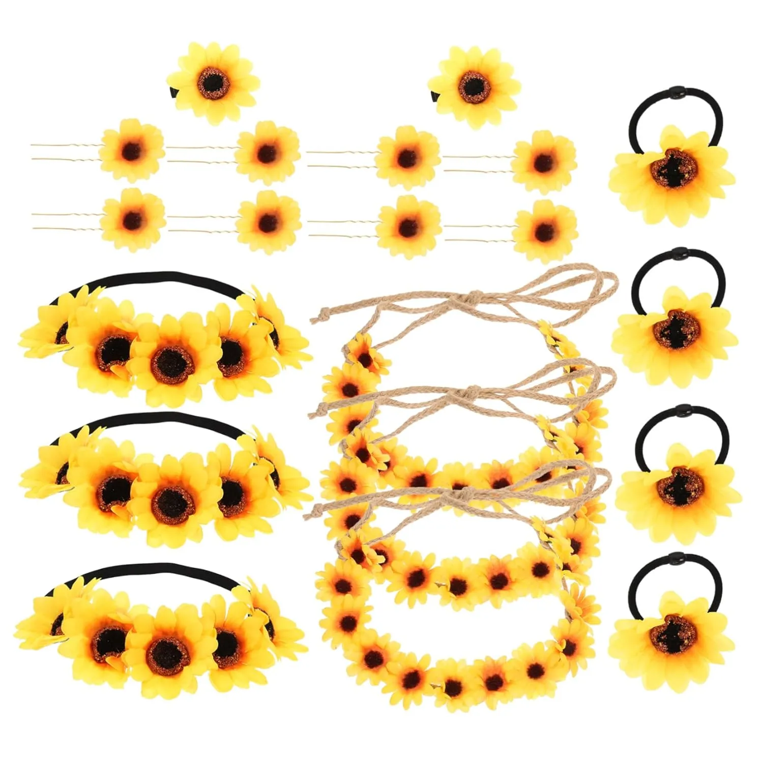1Set Sunflower Hair Clips Headband for Women Handmade Floral Hair Ropes Boho Costume Decor for Parties Festivals Special Occasions