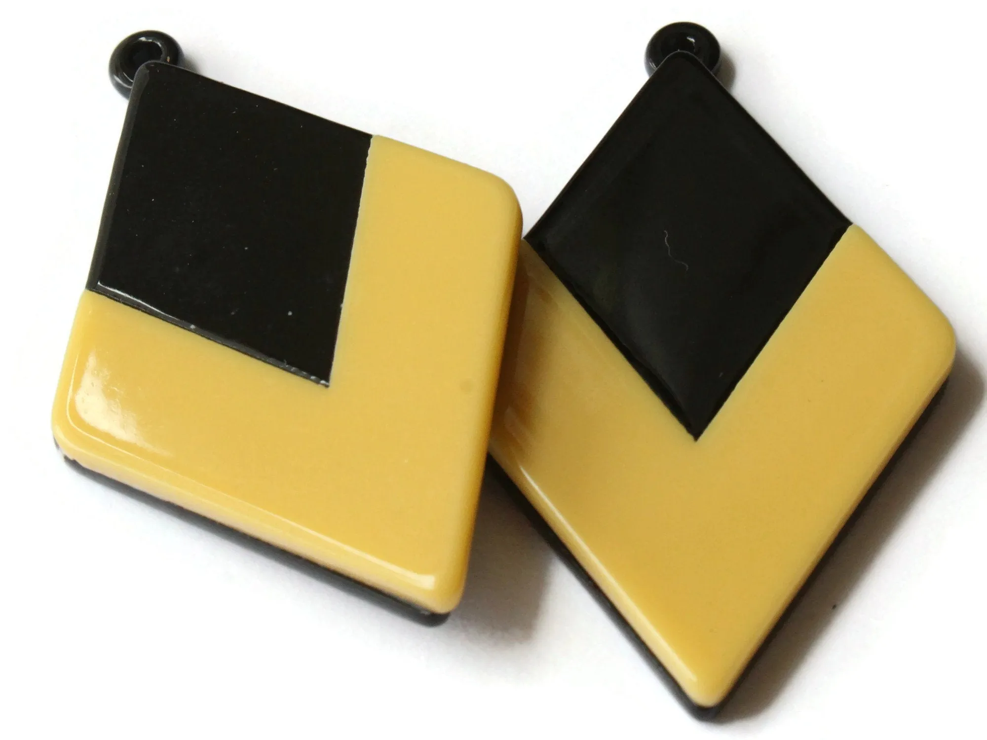 2 45mm Yellow and Black Resin Diamond Pendants
