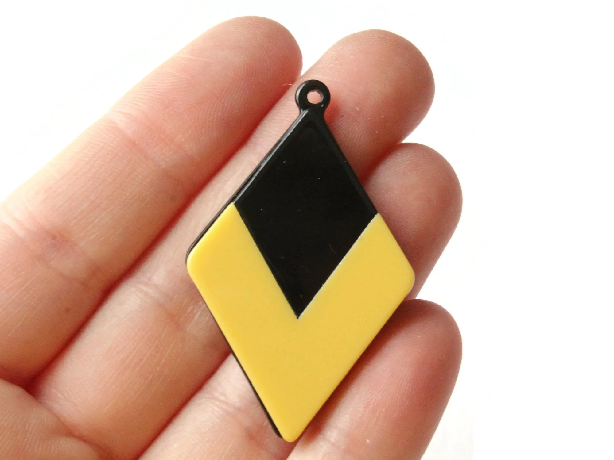 2 45mm Yellow and Black Resin Diamond Pendants