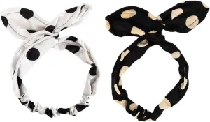 2 Pcs Boho Bow Headbands Non Slip Turban Headbands Yoga Hairbands Vintage Polka Dot Rabbit Ears Elastic Head Wrap Twisted Cute Hair Accessories for Women Girls