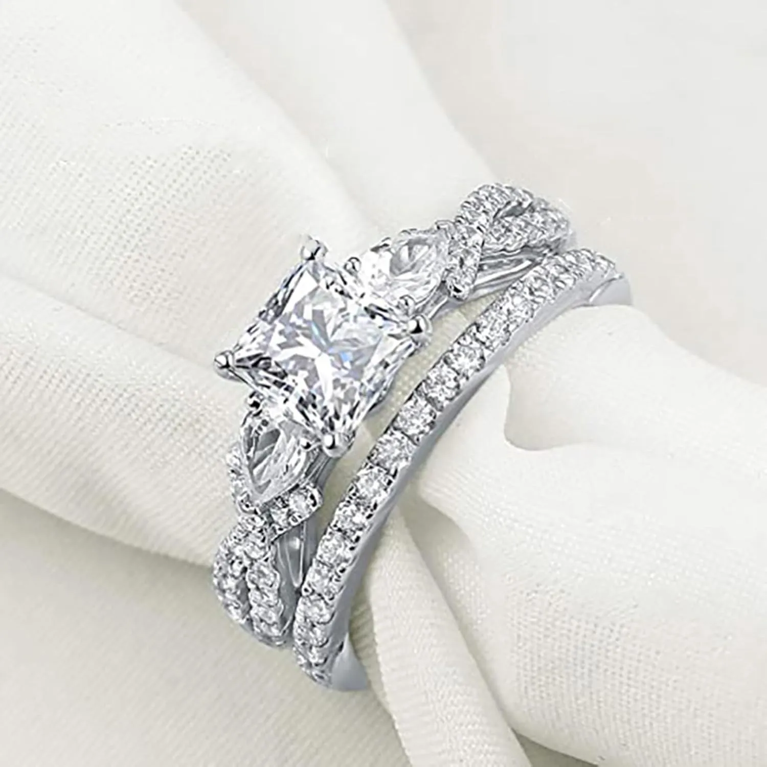 2-Piece Set of 2ct Women's Wedding Ring, Princess Cut Bridal Ring Set, Cubic Zirconia Engagement Ring, Twisted Infinite Paving Set Size(6-10)-10