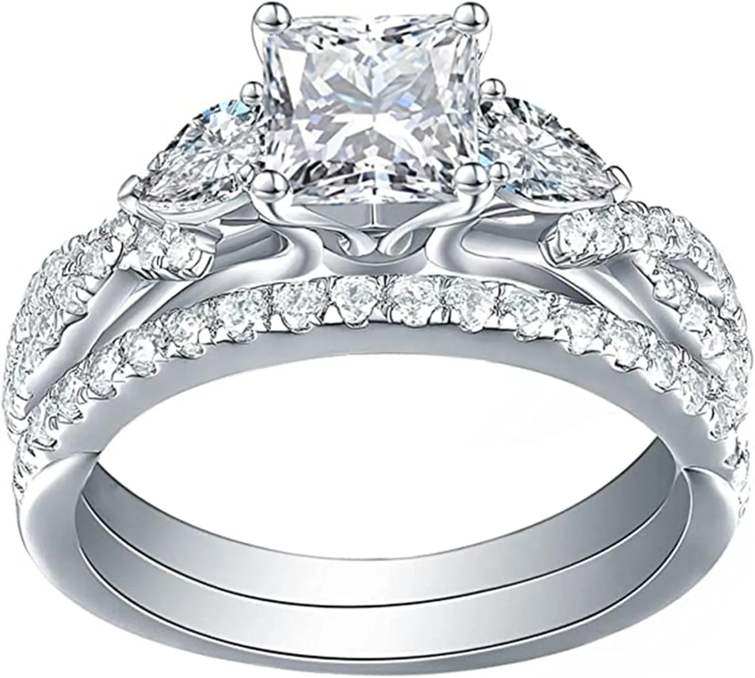 2-Piece Set of 2ct Women's Wedding Ring, Princess Cut Bridal Ring Set, Cubic Zirconia Engagement Ring, Twisted Infinite Paving Set Size(6-10)-10