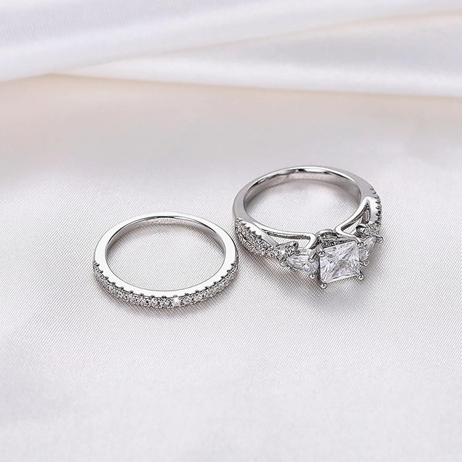 2-Piece Set of 2ct Women's Wedding Ring, Princess Cut Bridal Ring Set, Cubic Zirconia Engagement Ring, Twisted Infinite Paving Set Size(6-10)-10