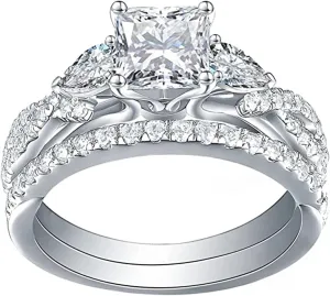 2-Piece Set of 2ct Women's Wedding Ring, Princess Cut Bridal Ring Set, Cubic Zirconia Engagement Ring, Twisted Infinite Paving Set Size(6-10)-10