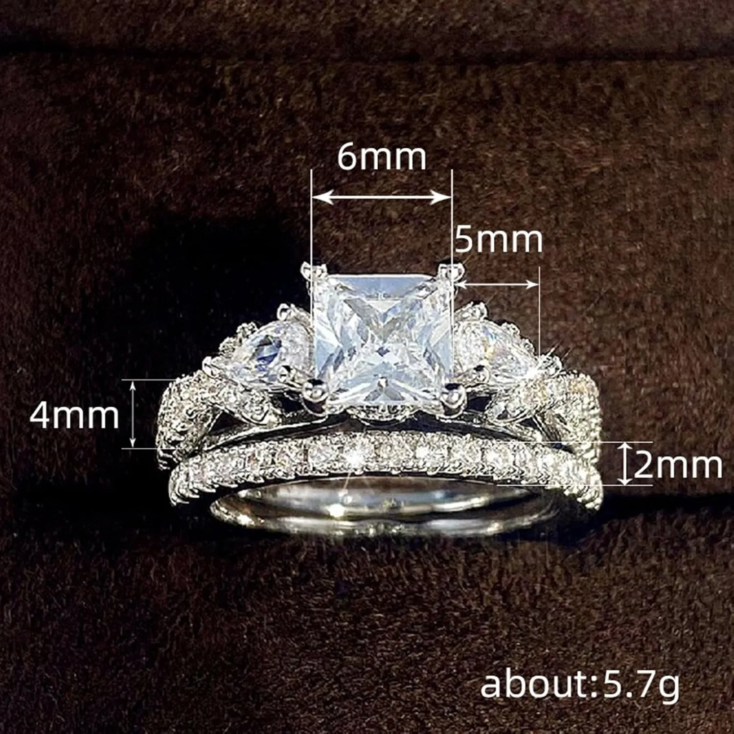2-Piece Set of 2ct Women's Wedding Ring, Princess Cut Bridal Ring Set, Cubic Zirconia Engagement Ring, Twisted Infinite Paving Set Size(6-10)-10