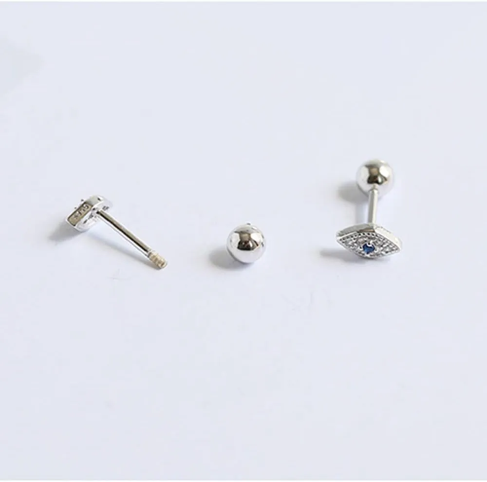 20g Blue Evil Eye Mini CZ Stud Earrings for Women Girls Dainty Minimalist 925 Sterling Silver Tiny Cartilage Tragus Small Cute Screw Back Hypoallergenic Studs for Daughter Bff Birthday