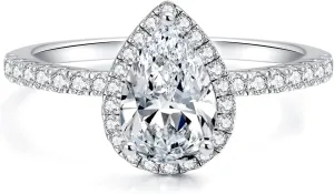 2CT Pear Shaped Engagement Rings for Women Teardrop Sterling Silver Rings with 18K White Gold Plated Cubic Zirconia Wedding Rings for Women Promise Rings for Her