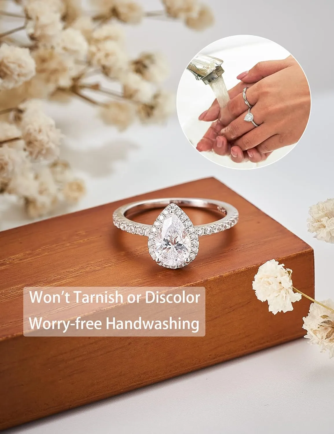 2CT Pear Shaped Engagement Rings for Women Teardrop Sterling Silver Rings with 18K White Gold Plated Cubic Zirconia Wedding Rings for Women Promise Rings for Her