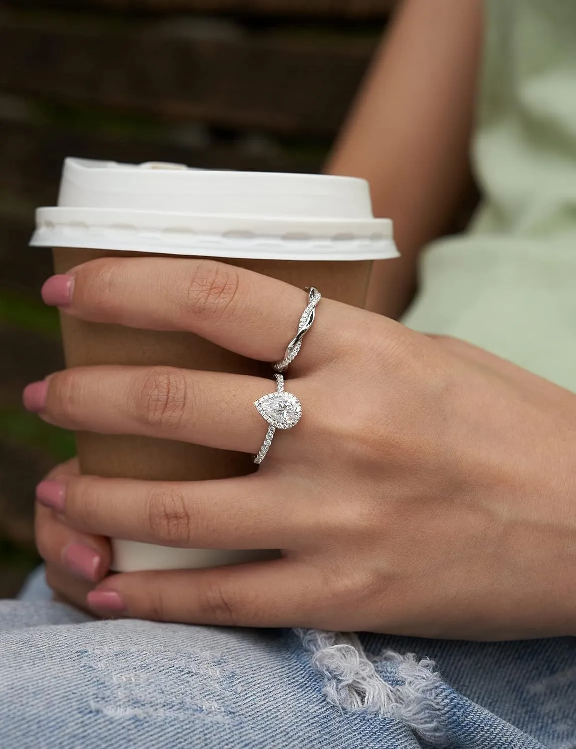 2CT Pear Shaped Engagement Rings for Women Teardrop Sterling Silver Rings with 18K White Gold Plated Cubic Zirconia Wedding Rings for Women Promise Rings for Her