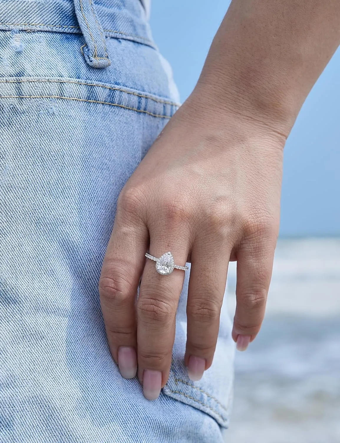 2CT Pear Shaped Engagement Rings for Women Teardrop Sterling Silver Rings with 18K White Gold Plated Cubic Zirconia Wedding Rings for Women Promise Rings for Her