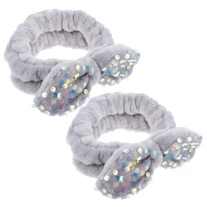 2Pcs Sequin Bow Hair Bands Stylish Hair Scrunchies for Makeup and Washing Face Comfortable Elastic Headbands Accessories for Women