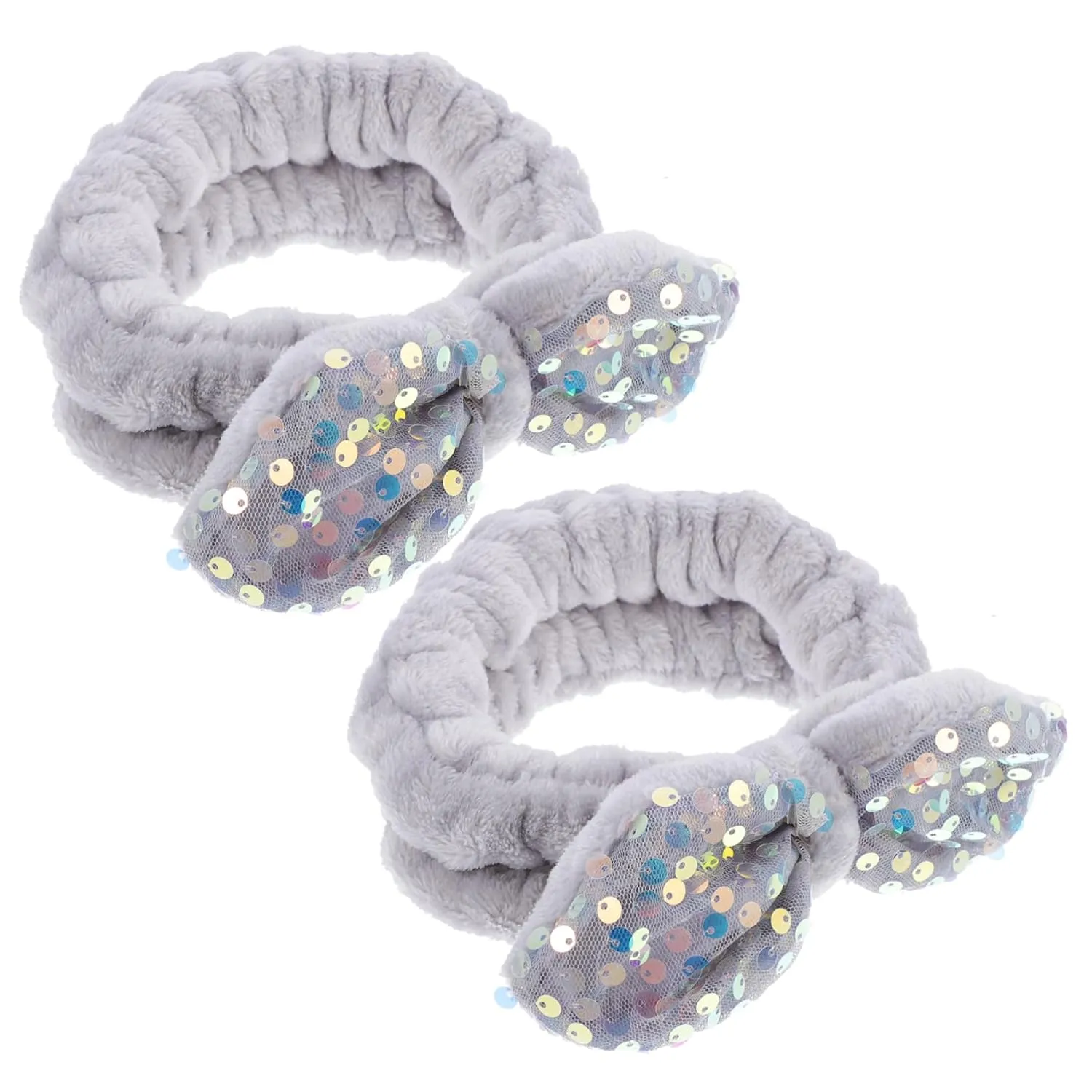 2Pcs Sequin Bow Hair Bands Stylish Hair Scrunchies for Makeup and Washing Face Comfortable Elastic Headbands Accessories for Women