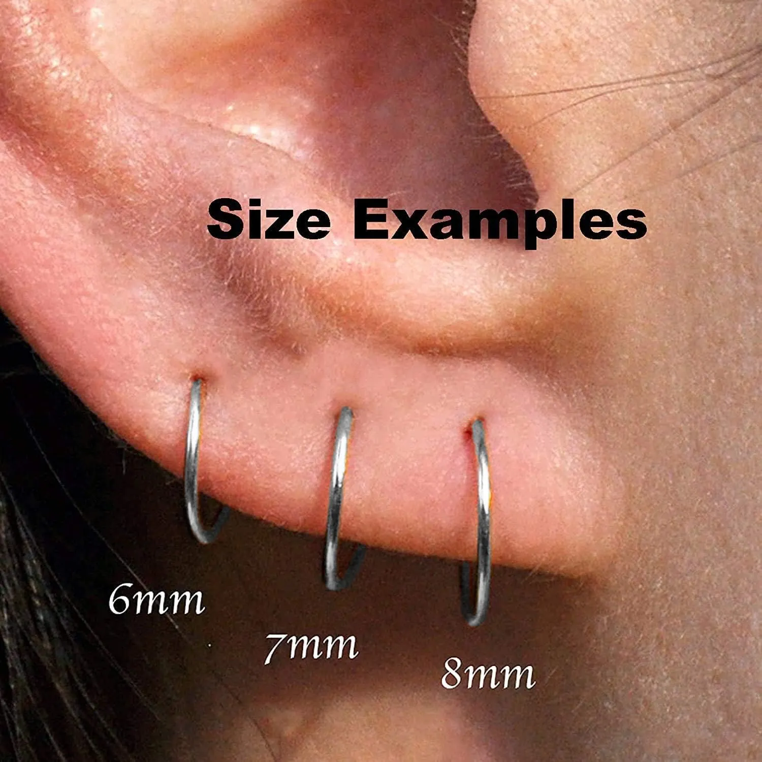 3 Pair Set Nose Rings Hoop Cartilage Small Hoops Earrings Set for Women Tragus Septum Helix Thin Multiple Piercing (Sterling Silver 925, 6-7-8 mm | 3 Pairs/ 22 GA)