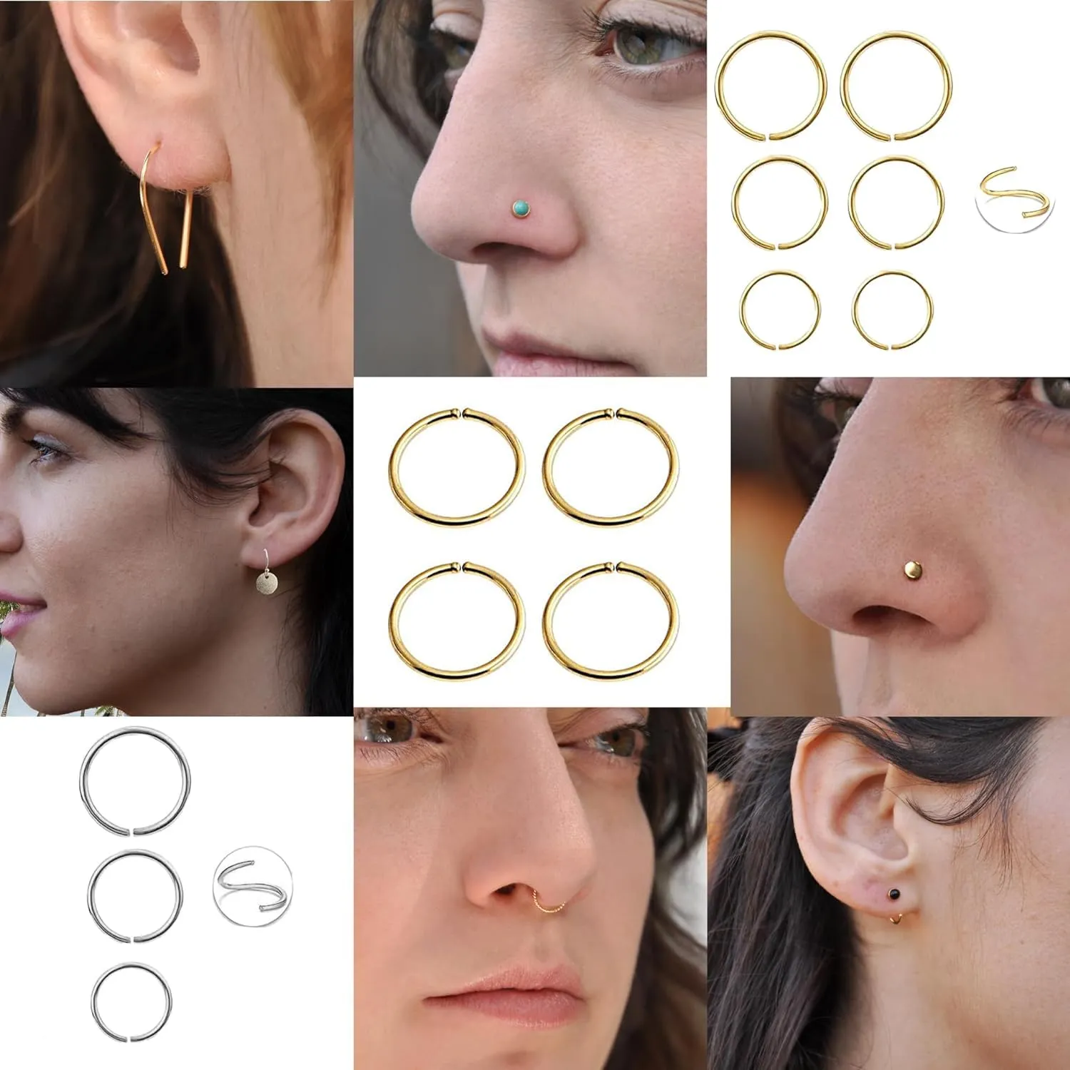 3 Pair Set Nose Rings Hoop Cartilage Small Hoops Earrings Set for Women Tragus Septum Helix Thin Multiple Piercing (Sterling Silver 925, 6-7-8 mm | 3 Pairs/ 22 GA)