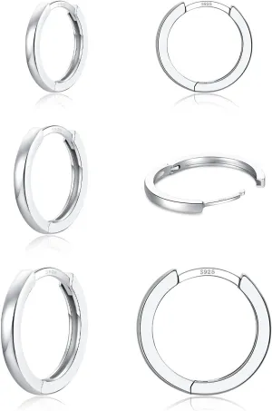 3 Pairs 925 Sterling Silver Hoop Earrings 14K White Gold Plated Small Silver Hoops Cartilage Huggie Earrings for Women Men