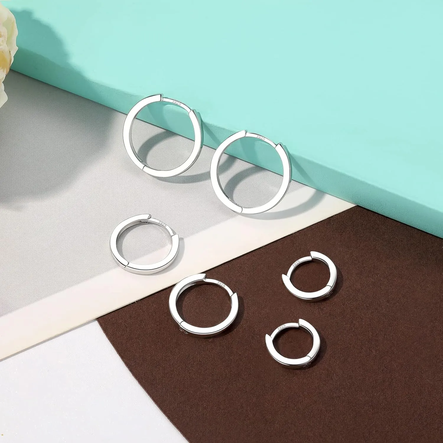 3 Pairs 925 Sterling Silver Hoop Earrings 14K White Gold Plated Small Silver Hoops Cartilage Huggie Earrings for Women Men