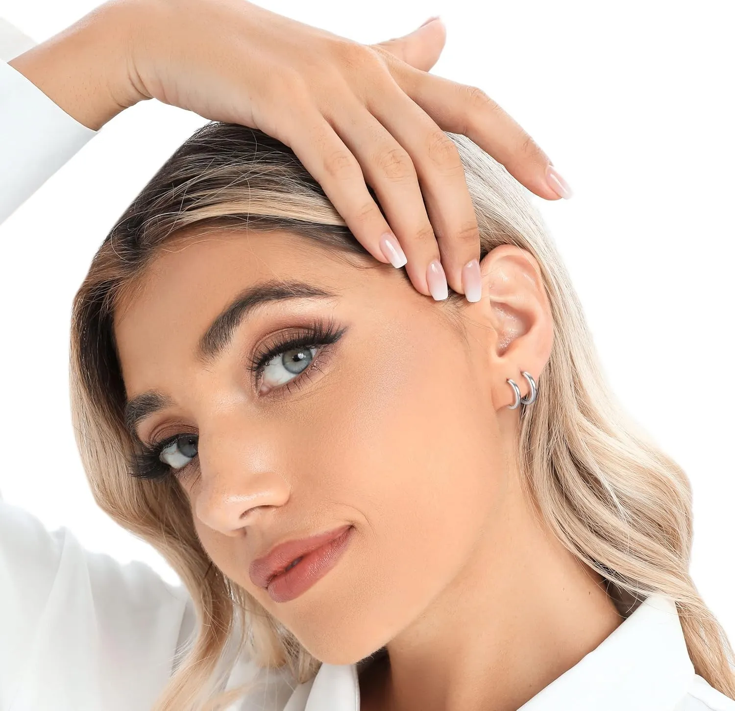 3 Pairs 925 Sterling Silver Hoop Earrings 14K White Gold Plated Small Silver Hoops Cartilage Huggie Earrings for Women Men