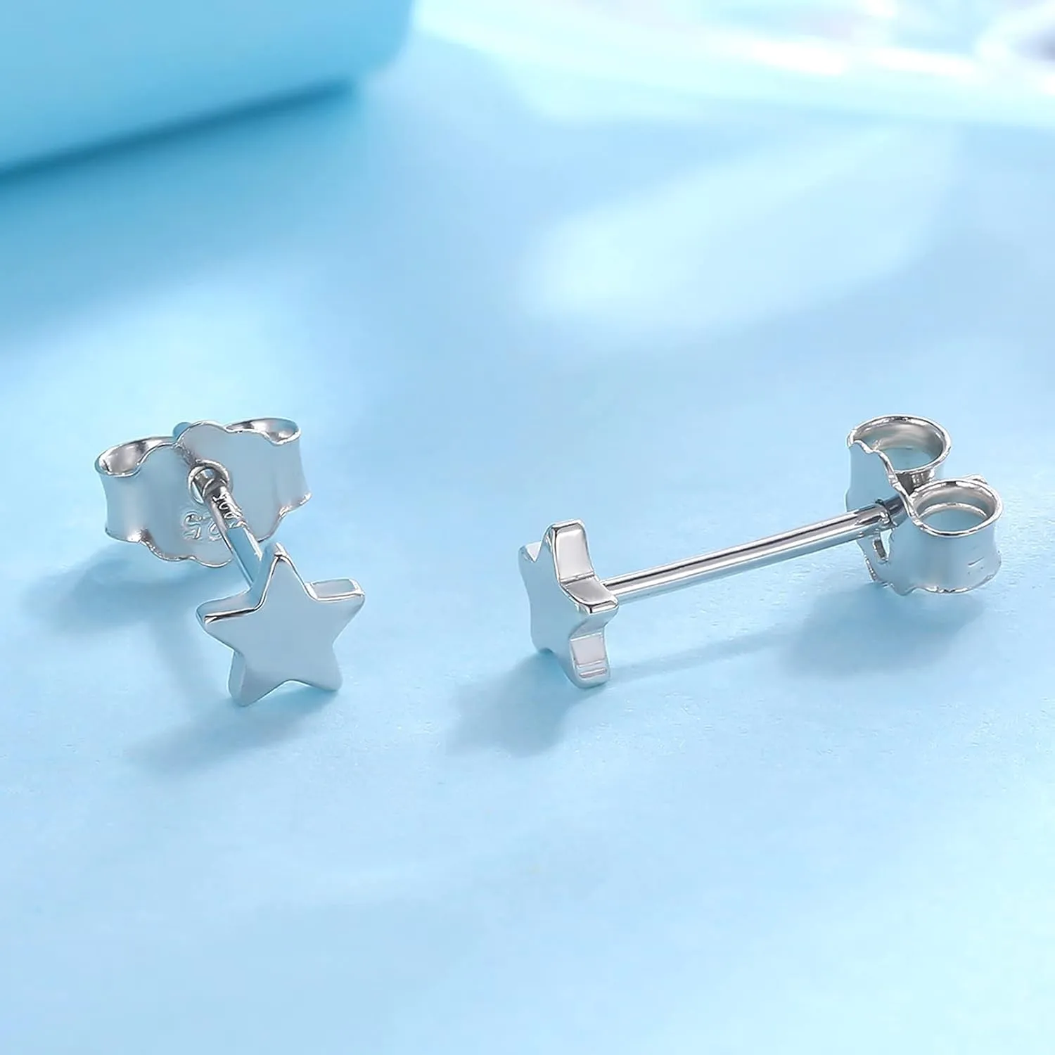 3 Pairs 925 Sterling Silver Star Stud Earrings for Women,Tiny Simple Geometric Stud Earrings Set Small Hypoallergenic Cartilage Tragus Ear Jewellery for Men (3/4/5mm)