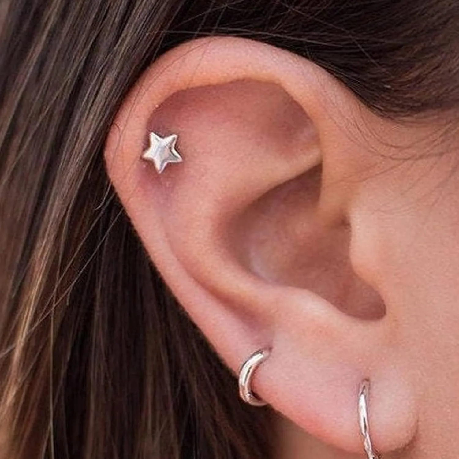 3 Pairs 925 Sterling Silver Star Stud Earrings for Women,Tiny Simple Geometric Stud Earrings Set Small Hypoallergenic Cartilage Tragus Ear Jewellery for Men (3/4/5mm)