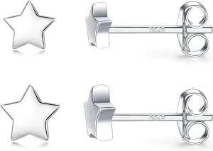 3 Pairs 925 Sterling Silver Star Stud Earrings for Women,Tiny Simple Geometric Stud Earrings Set Small Hypoallergenic Cartilage Tragus Ear Jewellery for Men (3/4/5mm)