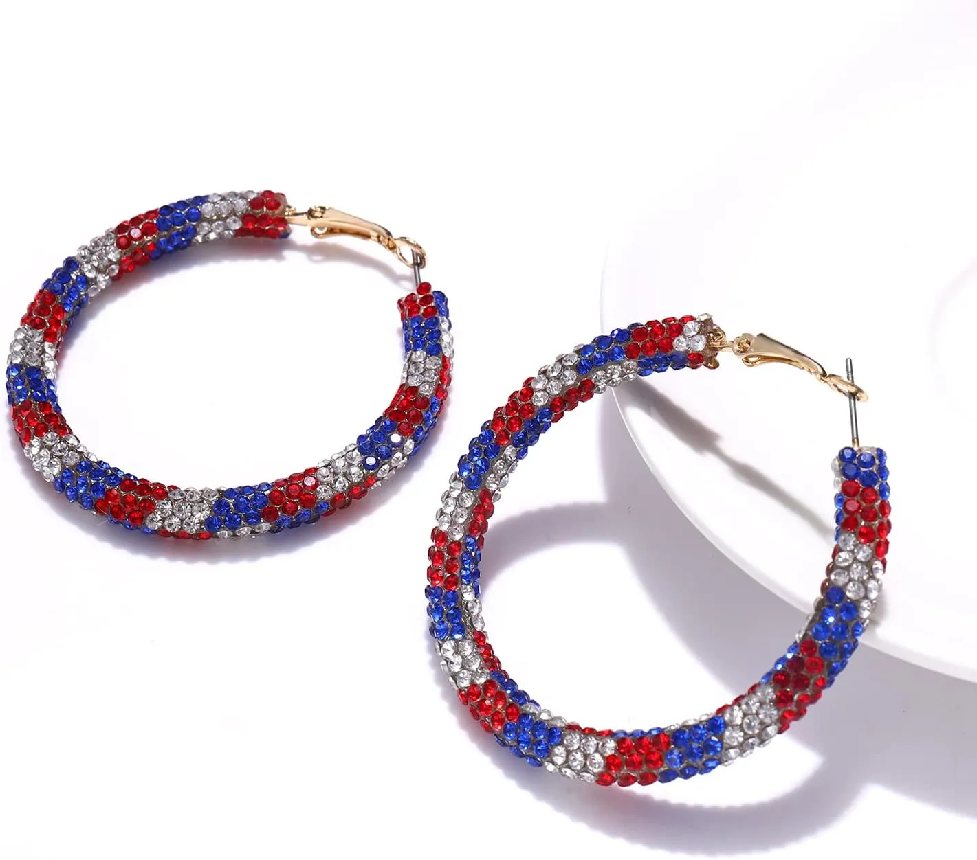 3 Pairs Crystal Hoop Earrings Festive Halloween Christmas Rhinestone Earrings Patriotic Independence Day Earrings Large Medium and Small Hoop Earring for Women