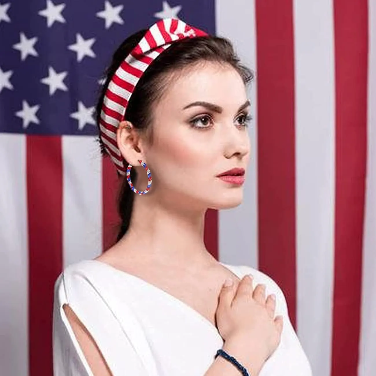 3 Pairs Crystal Hoop Earrings Festive Halloween Christmas Rhinestone Earrings Patriotic Independence Day Earrings Large Medium and Small Hoop Earring for Women