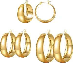 3 Pairs Stainless Steel Big Hoop Earrings for Women Chunky Hoop Earrings for Women Large Silver Hoop Earrings for Women