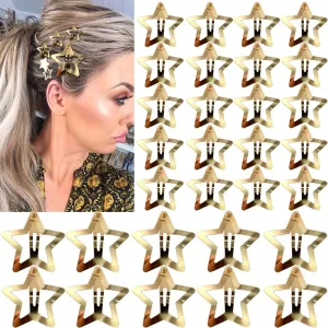 30 PCS Gold Star Hair Clips,20PCS 1.22"Star Hair Clip and 10 PCS 1.65"Star Hair Clips Snap Star Hair Accessories Non Slip Star Clips for Girls Women Gold Accessories Gold Metal Hair Clips