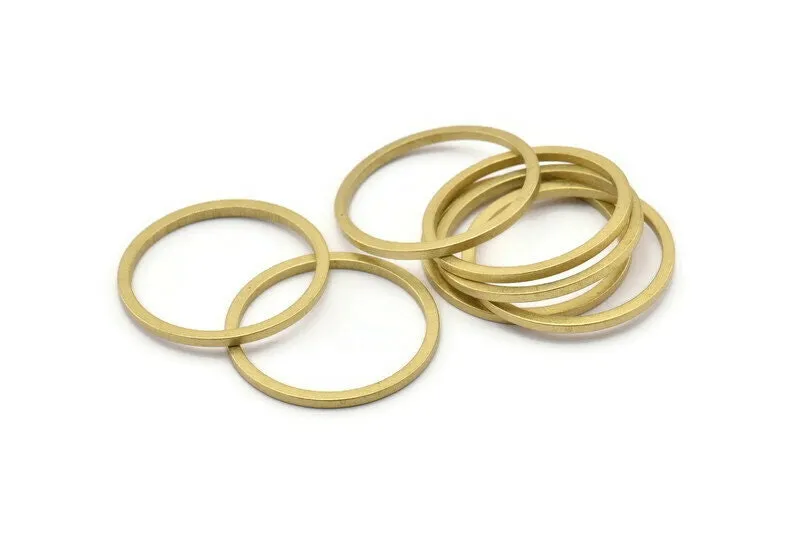 30mm Circle Connectors, 12 Raw Brass Circle Connectors (30x2x2mm) E010
