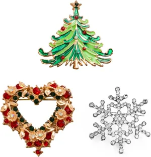 3/9 Pieces Christmas Brooch Pins Set for Women, Multi-Colored Rhinestone Crystal Christmas Jewelry for Women Snowman Garland Christmas Trees Pins for Xmas Decorations