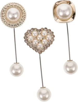 3pcs Suit Collar Brooch Rhinestone Artificial Pearl Shirts Brooch Necktie Pin Stylish for Parties Anniversaries Graduations Birthdays Special Occasions