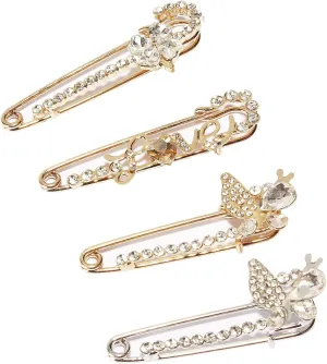 4 Pieces Women Brooch Pins Sweater Shawl Clips Faux Crystal Pearl Brooches Safety PinsClothes Buckle Clips Dress Clips Shirt Clips for Women (Style-2)