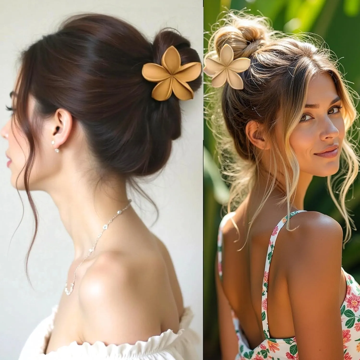 4pc Nonslip Matte Flower Hair Clips for Women Thick/Thin Hair Accessories for Women Neutral Flower Cute Claw Clips Variety Pack Plumeria Hair Clip