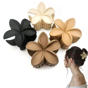 4pc Nonslip Matte Flower Hair Clips for Women Thick/Thin Hair Accessories for Women Neutral Flower Cute Claw Clips Variety Pack Plumeria Hair Clip