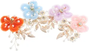 4pcs Handmade Flower Hair Clips with Faux Pearls and Leaf Design for Brides Bridesmaids and Special Occasions Elegant Wedding Hair Accessories and Light