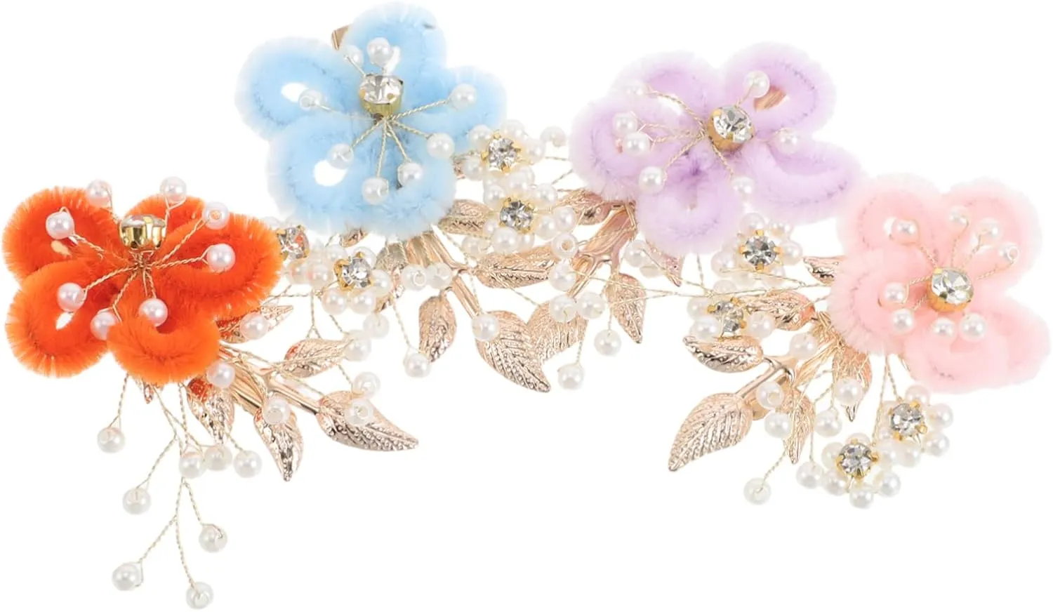 4pcs Handmade Flower Hair Clips with Faux Pearls and Leaf Design for Brides Bridesmaids and Special Occasions Elegant Wedding Hair Accessories and Light
